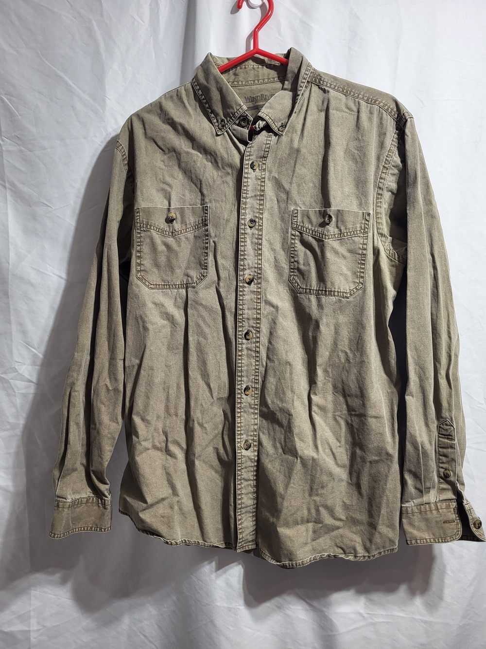 WindRiver Tan Utility Shirt with Button Collar, Size Large